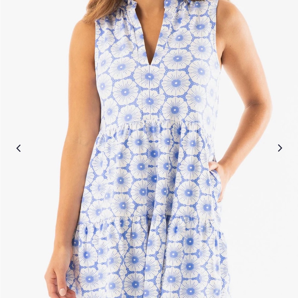 Mahi Gold - Blue Floral Sleeveless Lauren Dress, Size XS